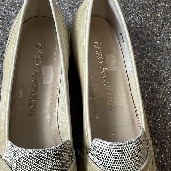 Enzo Angiolini Comfort Flats Womens Sz 7.5M Snake Skin Print Gold Leather Loafer - Picture 8 of 10